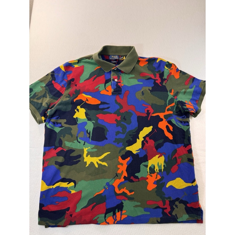 Polo Ralph Lauren Mens Multicolored Camo Polo XL Classic Fit Preppy Short Sleeve